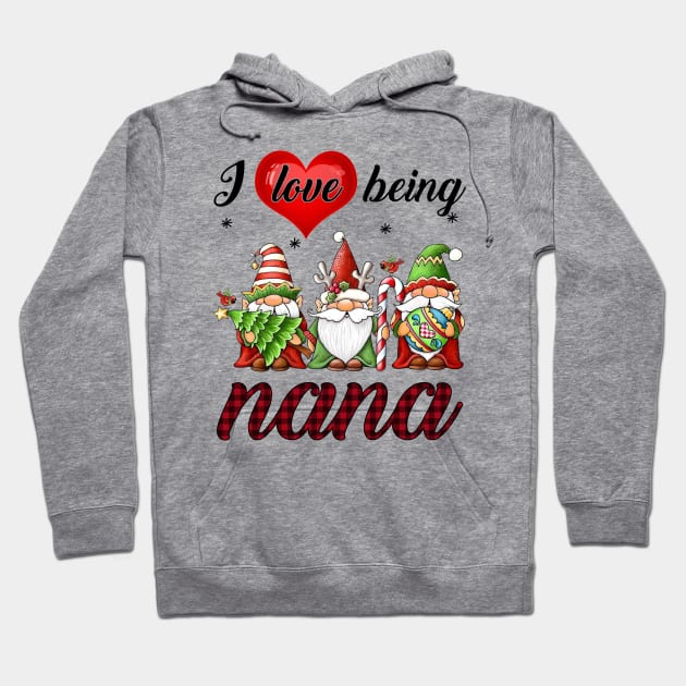 I Love Being Nana Gnomes Red Plaid Hoodie by Jenna Lyannion